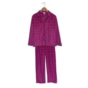 Jasmine Rose Pajama Set Women’s Small Red Purple Plaid‎ Fleece Button-Up & Pants